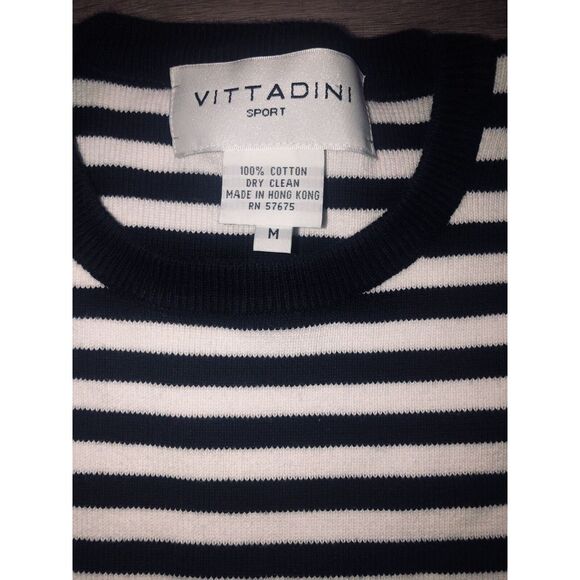 Vittadini Sport Navy White Oversized Striped Knit‎ Crop Top Cotton Nautical M - Picture 6 of 8